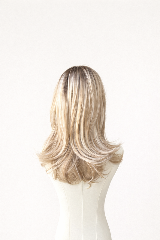 shoulder length blonde with dark roots